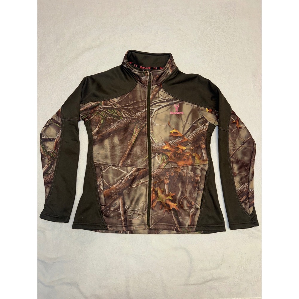 Huntworth Womens Oak Tree EVO Camo Full Zip Fleece Jacket Pink Logo Large